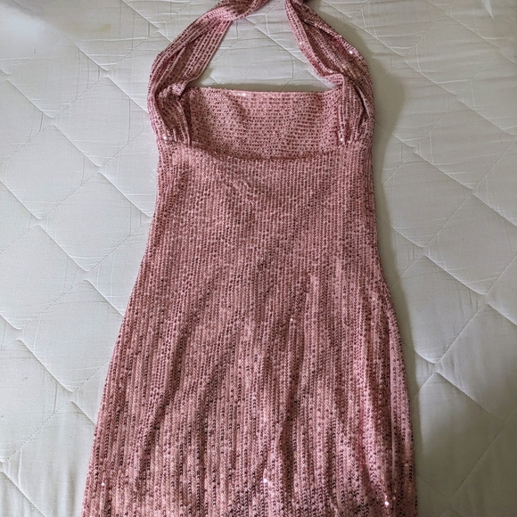 Minnie Sequin Halter Dress in Pink - Picture 2 of 5